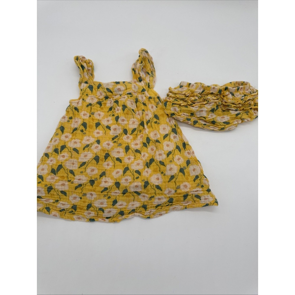 Angel Dear Baby Girl Yellow Floral Cotton Dress And Diaper‎ Cover 6-12  Month